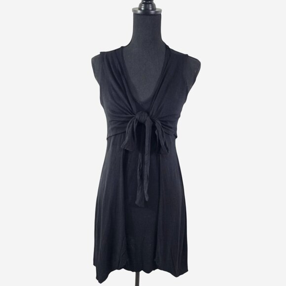 AllSaints Jayda Dress Womens Medium Black Sleeveless Tie Front Drape Jersey Mini - Picture 13 of 13